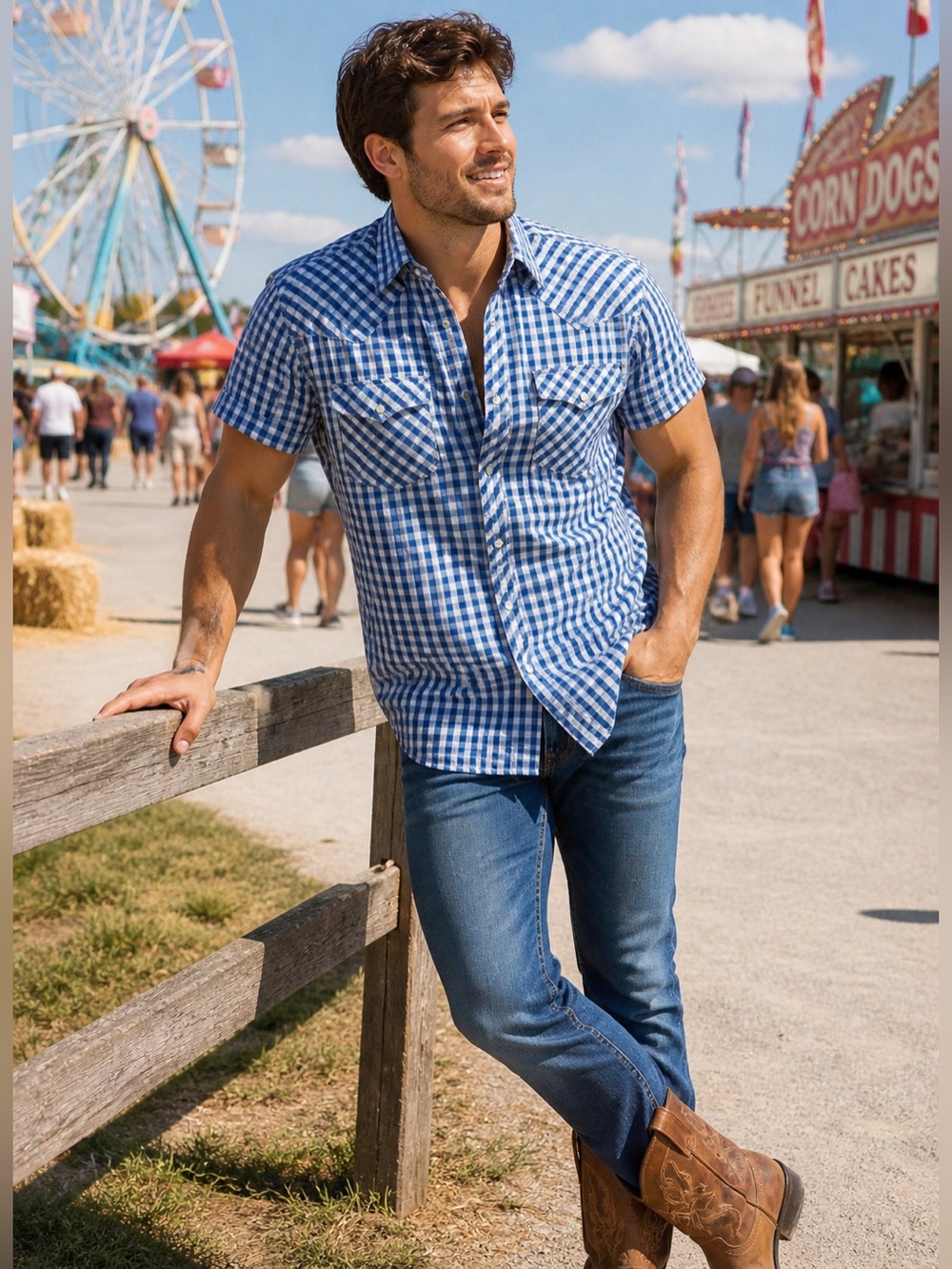 Superbadshirt Blue Gingham Western Snap Button Shirt Cowboy Rodeo XL